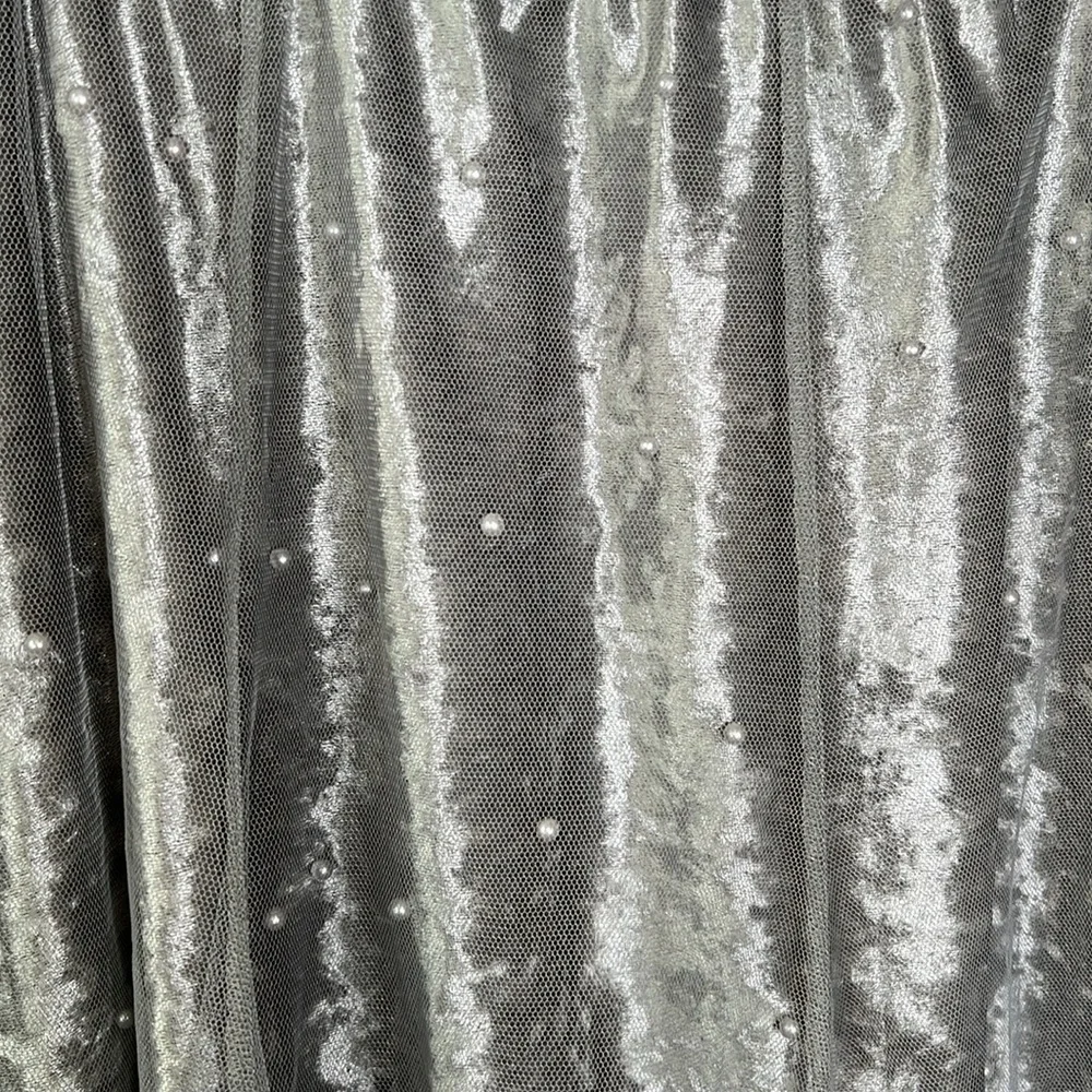 RAGA Anthropologie Velvet Midi Skirt w/Pearl Detail & Tulle Overlay Gray Size 1X